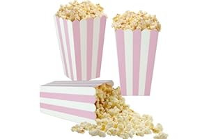 XIEHE 24 Pack Striped Popcorn Boxes - Carnival Parties Mini Paper Popcorn and Candy Containers, Party Supplies for Movie Nights (Pink)