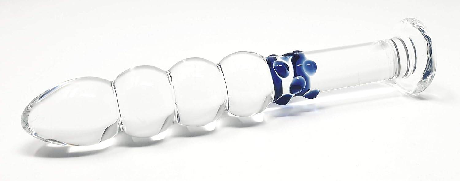 PleasureBox Sex Toy Sensual Glass Dildo, 18 cm, Beaded Shaft - Image 4