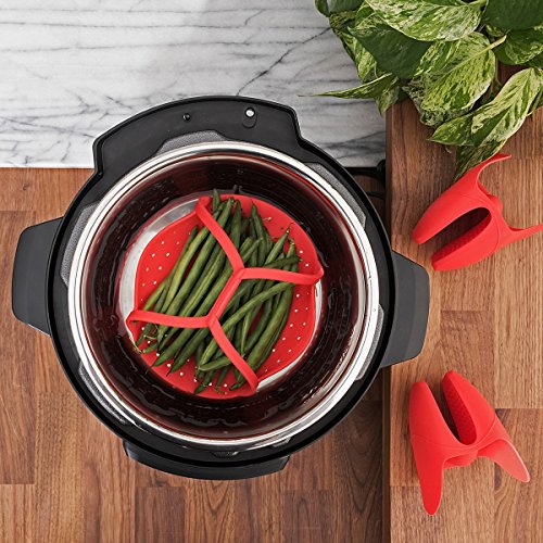 Instant Pot Silicone Accessories Kit: Egg Bites Mold, Vegetable Steamer Basket Rack, Pot Holder Oven Mitts, Pressure Cooker Heat Resistant Dishwasher Safe, Starter Cooking Set, Fits 5,6,8 qt