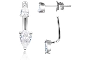ESPERE Double Pear Shaped Cubic Zirconia Ear Jacket Earrings in Sterling Silver CZ Front Back Earrings