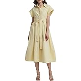 Womens Summer Shirt Dress Short Wing Sleeve Button Down Midi Shirts Dresses with Belt