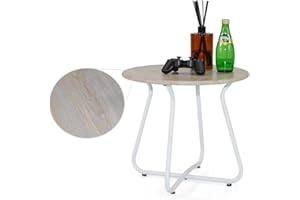 Anmutig Patio Side Table Weather Resistant Steel Patio Side Table, Small Round Outdoor End Table Metal Side Table for Patio Yard Balcony Garden Bedside (White)