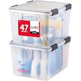 IRIS USA WeatherPro Storage Bins with Lids, 47 Qt, Gasket Seal, 2 Pack | Airtight gasket helps protect clothing, shoes, crafts, keepsakes, and household supplies from moisture and dust.
