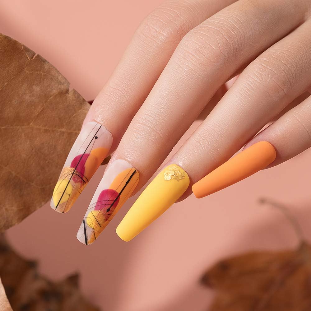 Beetles Gel Nail Polish Set, Red Orange Glitter Gel Polish Kit Soak Off Led Lamp Required Nail Gel Polish Kit Nail Art Thanksgiving Day Christmas : Beauty