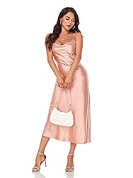 Women's Spaghetti Strap Midi Satin Silk Dresses