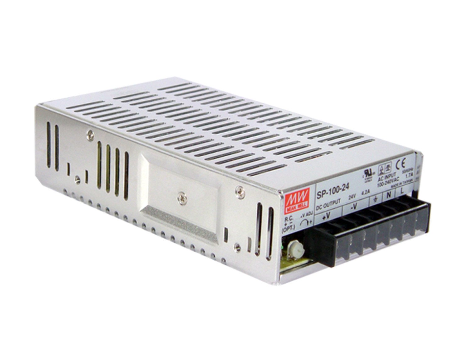 SP-100-24 AC/DC Power Supply, Single Output, 24 Volt, 4.2 Amp, 100.8 Watt, 7.0" L x 3.9" W x 1.8" H