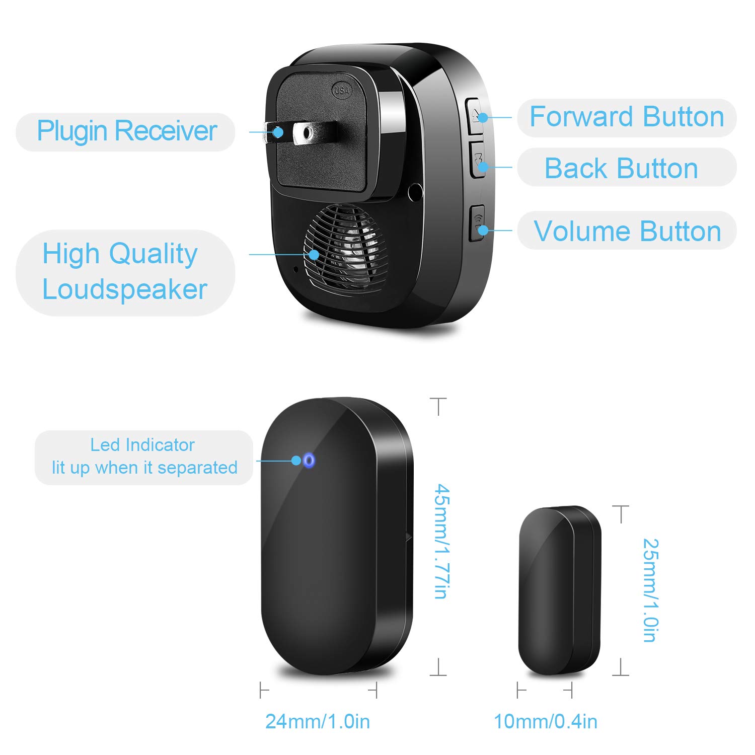 Door Chime PHYSEN Wireless Door Open Chime Kit Operating at 600-feet Range,4 Volume Levels Doorbell Sensor Chime with 52 Melodies LED Indicator for Home/Office/Stores