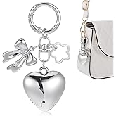 Silver Bag Charms Heart Bow Flower Keychain Accessories Kawaii Key Chains Cute Keychain Charms Floral Bowknot Heart Phone Charm Silver Purse Charm for Handbags Backpack Y2k Keyring for Women Girls