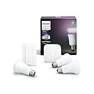 Philips Hue White and Colour Ambience Smart E27 Bulb Starter Kit (3 A19 E27 Bulbs, 1 Bridge, 1 Dimmer Switch, Compatible with Amazon Alexa, Apple HomeKit and Google Assistant)