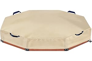 DUSTYPROTE Octagon Sandboxes Cover 420D Heavy Duty Children's Sandbox Protection,Outdoor Garden Outdoor Octagon Sand Box Cover (Khaki + Blue Handle 84" X 78" X 9")