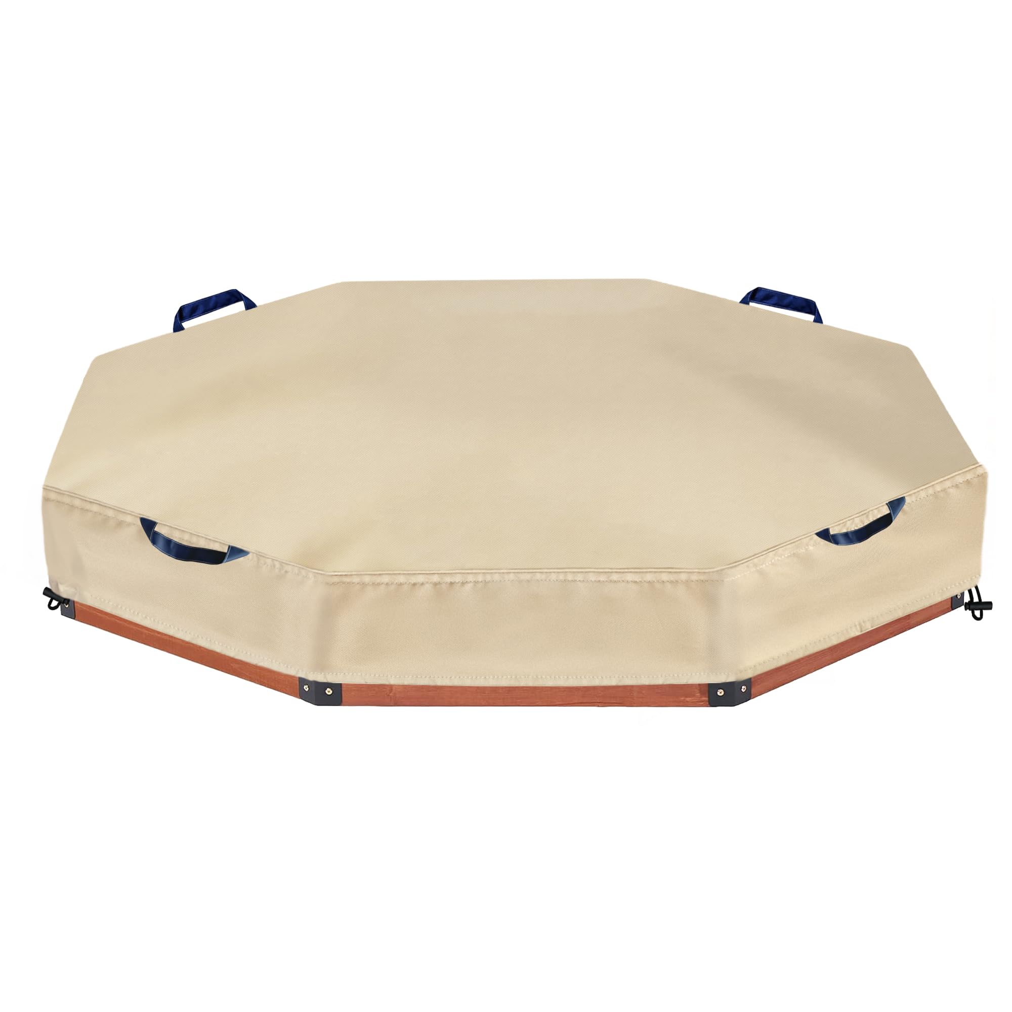 Photo 1 of Octagon Sandbox Cover 86" x 78" x 10", Heavy Duty 420D Oxford Outdoor Sand Box Cover for Kids, Waterproof Dustproof Sandbox Protector with Drawstring & Carry Handles – Khaki with Navy Blue Trim