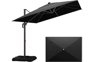 9' X 12' Cantilever Patio Umbrella Rectangle Outdoor Umbrella with Base Included, 6-Level Tilt & 360° Rotation Offset Umbrell