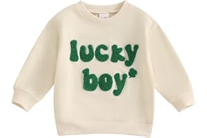 DNOMAID YZARC Toddler Baby Boy St Patricks Day Outfit Clover Letter Embroidery Sweatshirt Long Sleeve Shirts Pullover Tops