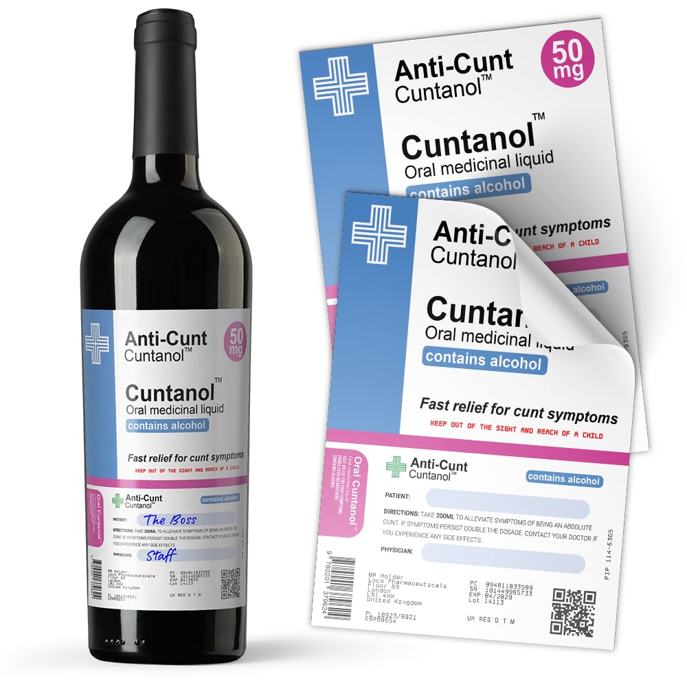 Anti-Cunt Wine & Spirit Bottle Stickers Prescrition Drinnk Lables Cuntanol | Funny Novelty Joke Gift (6)