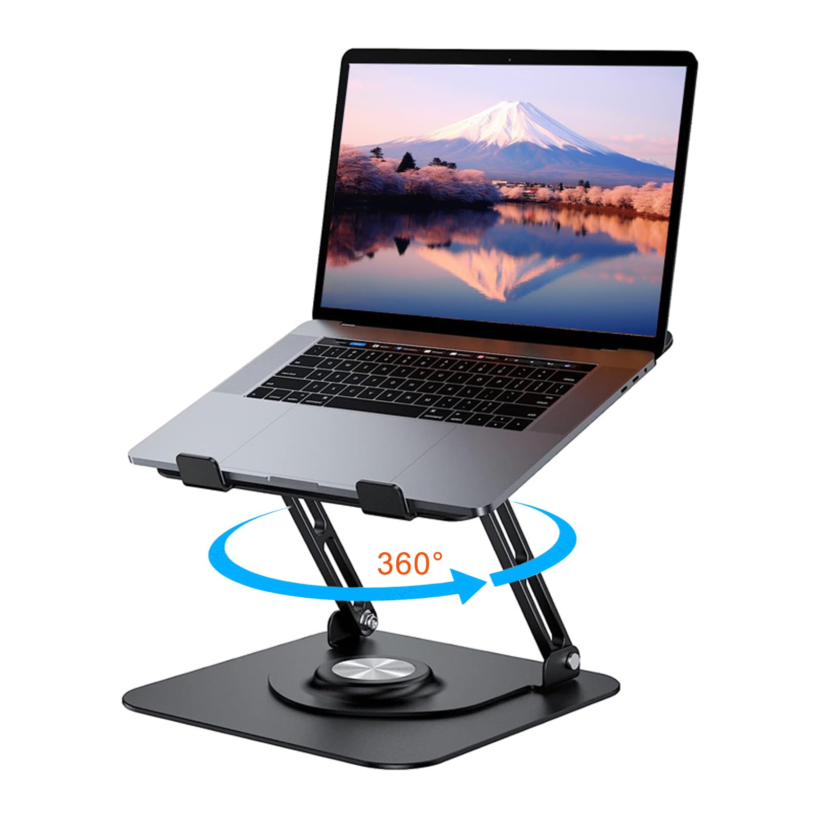 RooxiLoo Laptop Stand with 360° Rotating Base, Height-Adjustable, Ergonomic, Ventilated, Compatible with MacBook Pro/Air, All Laptops 10-17 Inches, Black