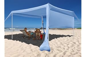 EASIERHIKE Beach Canopy Tent Shade with Sidewalls 10x10FT, 6.6FT Tall, UPF50+ Sun Shelter, Windproof & Water Resistant, Includes Guylines Sand Shovel Stability Poles, Easy Up for Beach Outdoor Camping Backyard
