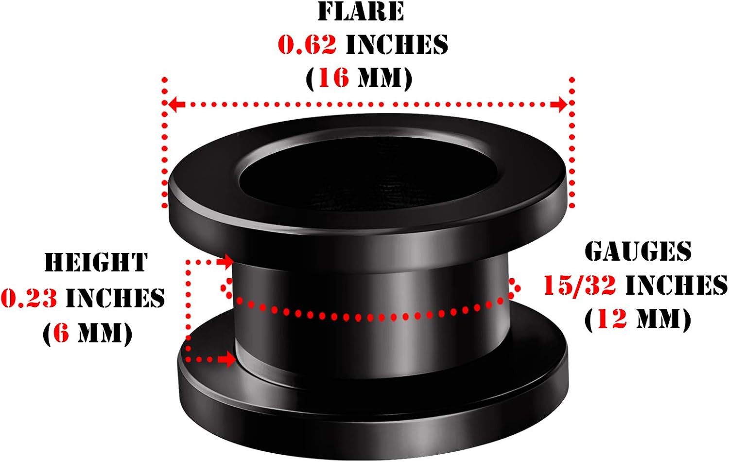 Pair of Screw 316L Surgical Steel 1/2 inch Gauge 12mm Black Piercing Jewellery Earring Stretcher Plug Tunnel Lobe BG0127K - Image 4