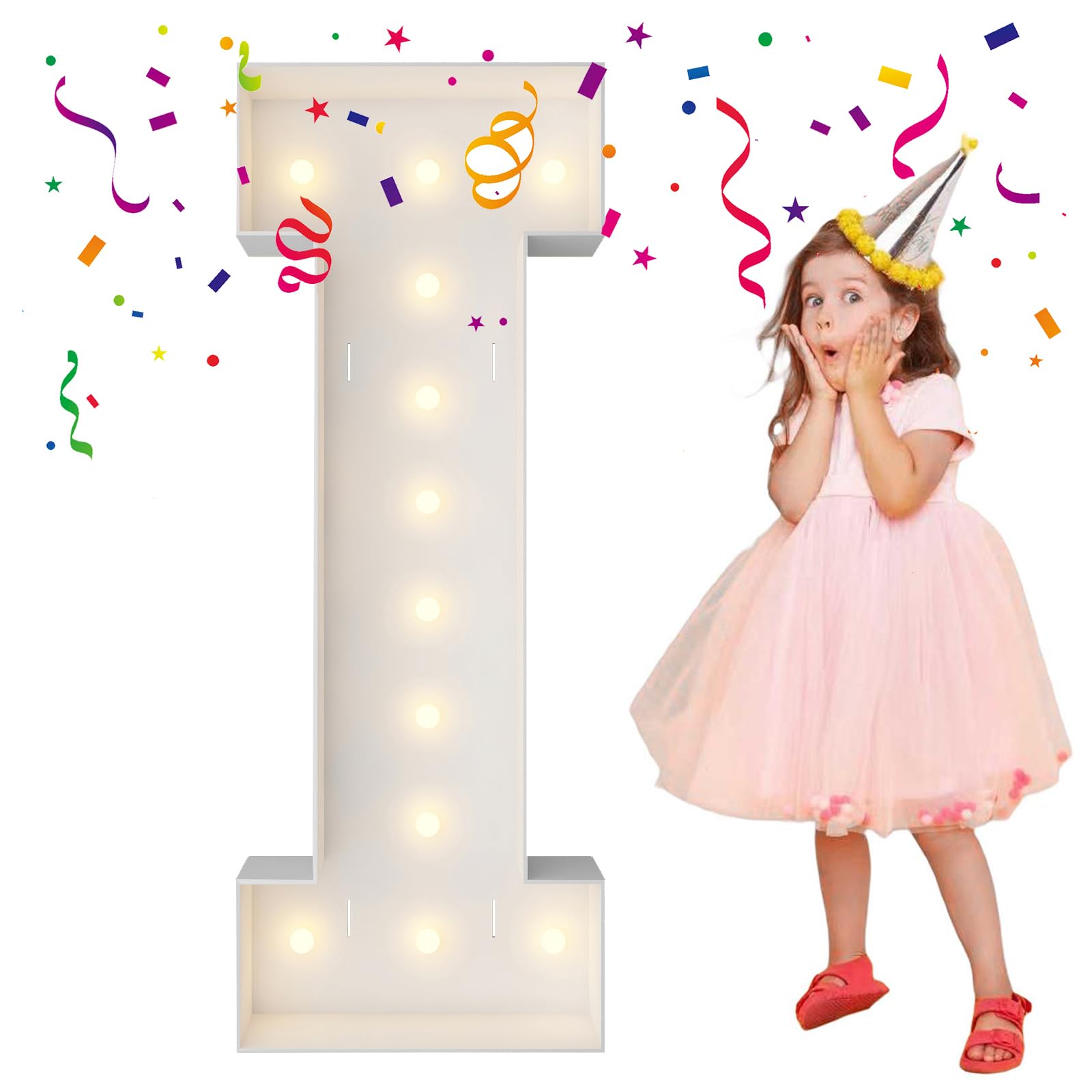 Photo 1 of 4FT Marquee Light Up Letters, Large Marquee Letters, Mosaic Balloon Frame Letter Big Letter for Engagement Wedding Decorations Birthday Party Backdrop Decor, Balloon Arch Kit Letter I