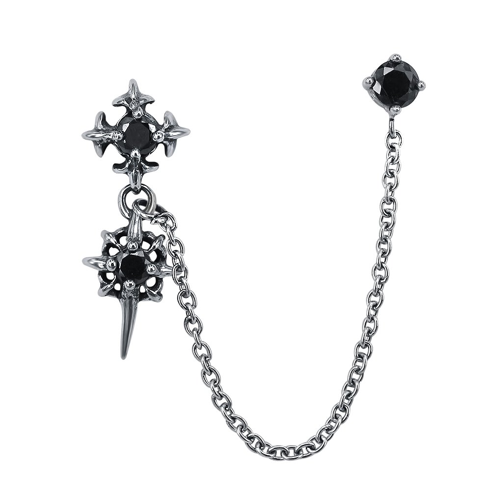 Chain Linked Upper Ear Stud Punk Sword Dangle Surgical Steel Helix Cartilage to Lobe Stud Earring