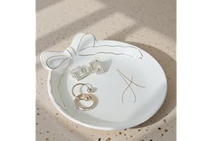 COLLECTIVE HOME - Personalized Initial Ceramic Jewelry Tray with Bow, Christmas Gift Ideas for Women, Small Gift for Girlfriend Wife, Ring Holder, Earrings Dish, Birthday Gift for Her (A)
