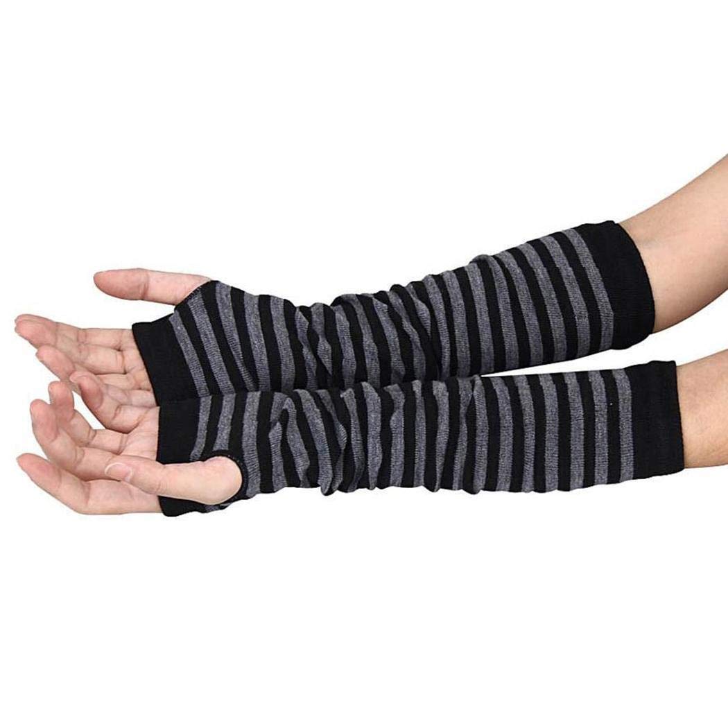 MAMOIU Women Winter Wrist Arm Hand Warmer Knitted Striped Long Fingerless Gloves Cold Weather Gloves