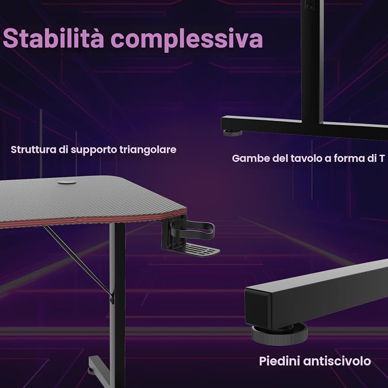 180 * 60 Scrivania Gaming, Tavolo da Gaming, Scrivania per Computer, Postazione Gamer con Piano del Tavolo in Fibra di Carbonio Adatto Sia per i Giocatori Che per l'uso in Ufficio — foto 3 di 7
