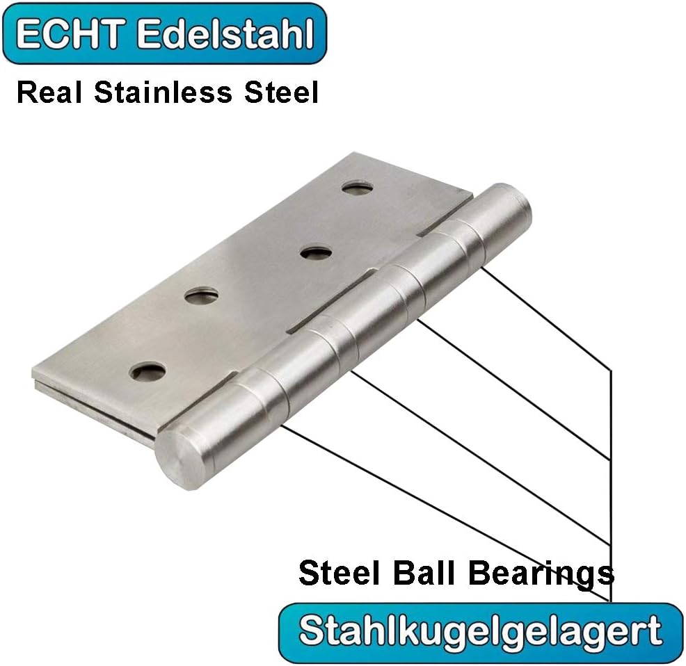 LOOTOCH Heavy Duty Door Butt Hinges 4BB Ball Bearing Stainless Steel Indoor Hinge 102 x 76mm (4 inch) Load Capability 80kg Satin(4 Pieces) - Image 5