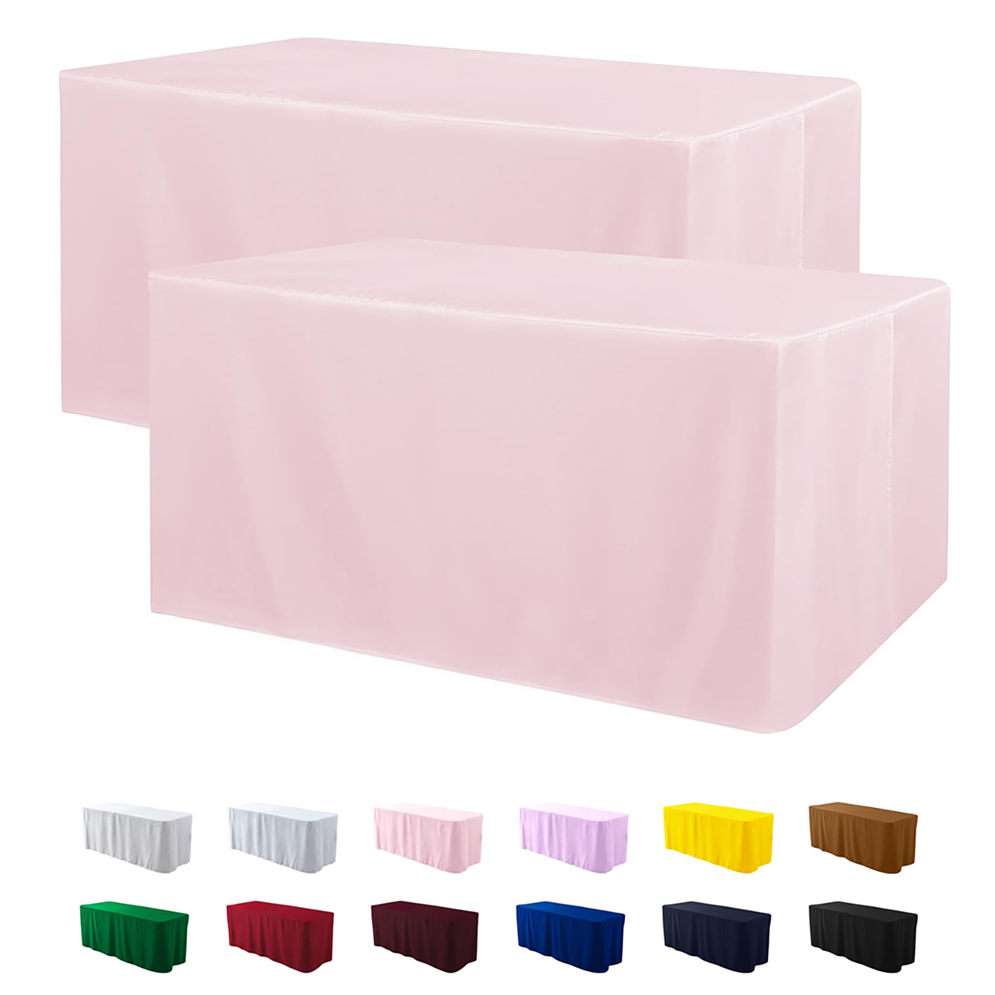 Photo 1 of ManMengJi Fitted Tablecloth for 72" x 30" Rectangle Tables - Water Resistant Washable Rectangle Table Covers for Wedding, Banquet and Trade Shows, 2 Pack, 6FT, Light Pink