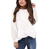 Yekaty Girls Shirts Casual Solid Color Crewneck Blouses Soft Long Sleeve Swiss Dots Chiffon Tops