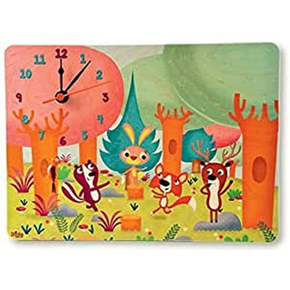 Dida - Clock in wooden wall and from table for the children's room with animals that play in the woods