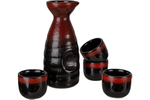 Urban Tokyo Japanese Sake 5 Piece Set Include 1 Sake Bottle and 4 Cups for Hot or Cold Sake Home or Restaurant Use Reactive G