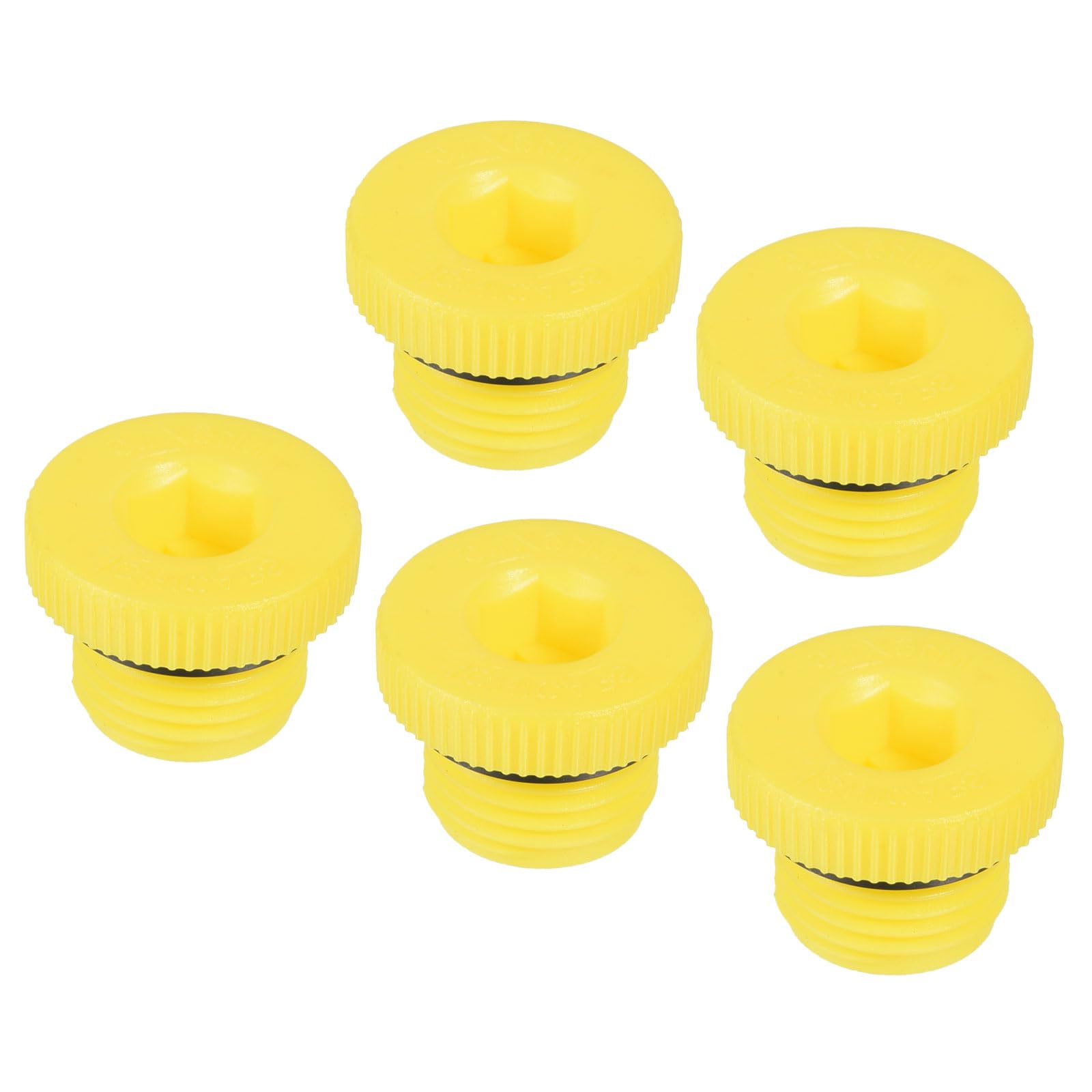 YOKIVE 5 Pcs End Caps, PP Plastic Hold Plugs Male Threaded Hex Socket Sealing Screw with Gasket, Great for Pipe Joints, Valves (Yellow, M16x1.5)