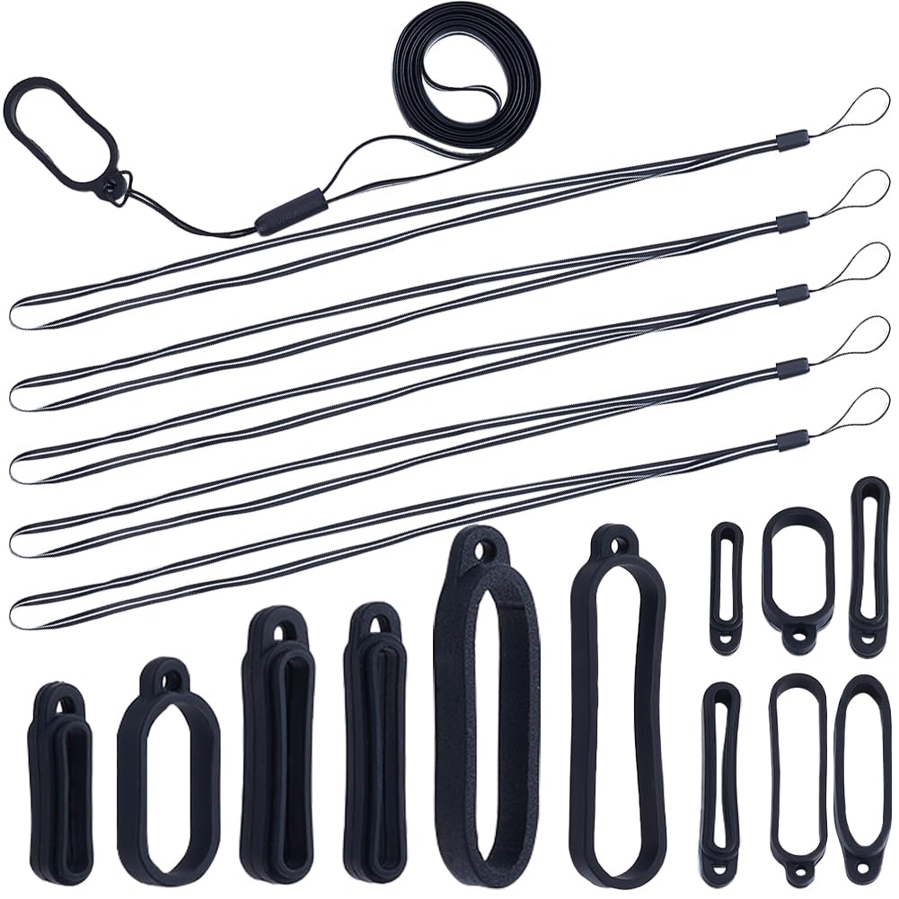 CRASPIRE 65Pcs 6 Size Anti-Lost Lanyard Set with 5Pcs Lanyards Strap Pendant Necklace 60Pcs Silicone Rubber Rings Adjustable Fixing Rings Pen Soft Protective Ring Replacement Multipurpose for Keychain — image 1