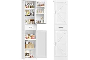 TEENFON Tall Storage Cabinet with 3 Door Shelves & 1 Drawer, Narrow Kitchen Pantry Cabinet for Living Room, Bathroom, Entryway, White