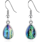 Handmade Silver Abalone Teardrop Earrings - Unique Boho Dangle Drop Jewelry for Women with Natural Abalone Shell Accent
