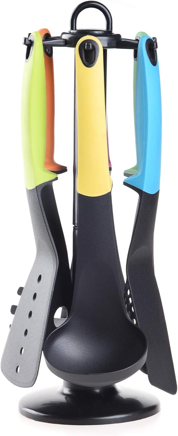 Kitchen Utensils Set - 7 Piece Cooking Utensils Set, Silicone & Nylon Spoons Turners Set, Nonstick Non-Scratch and Heat Resistant Cookware Set, Best Kitchen Tools for Gift. (Multicolor 7PCS)