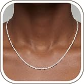925 Sterling Silver Chain for Women - 1.5mm/2mm Silver Rope Chain Necklace | Sterling Silver Over Rope Chain Necklace Silver Necklace Chains Jewelry Gifts for Women 16/18/20/22/24 Inch
