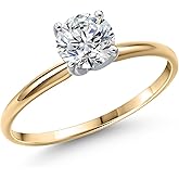 Gem Stone King 2 Tone 14K Yellow and White Gold IGI Certified Lab Grown Diamond Solitaire Engagement Ring For Women | 0.75 Ct Round Cut | E-F Color | VS1-VS2 Clarity