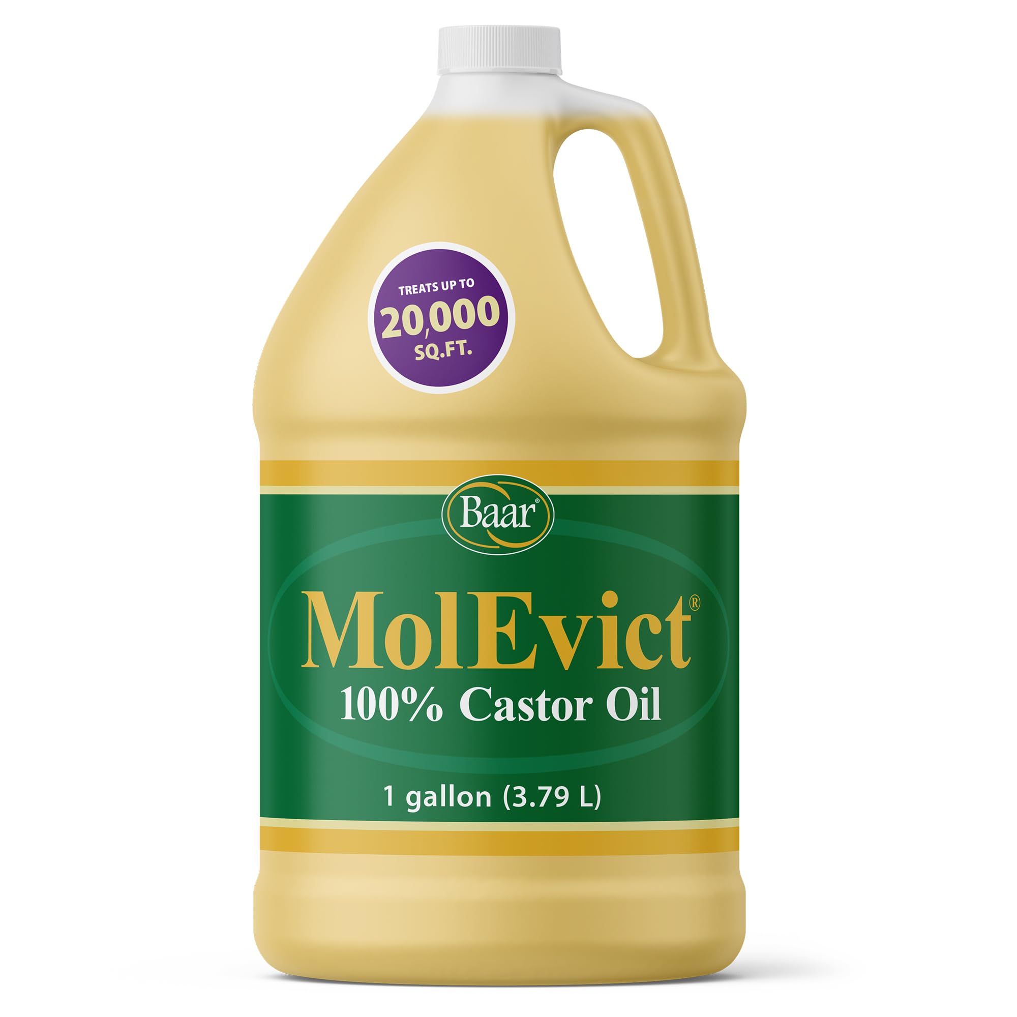 Baar Products - MolEvict Lawn Mole Castor Oil - Lawn & Garden Protection - Up to 20,000 Sq. Ft. of Coverage - 1 Gallon