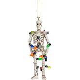 Scary Skeleton Wrapped in Lights Halloween Skull Christmas Tree Ornament