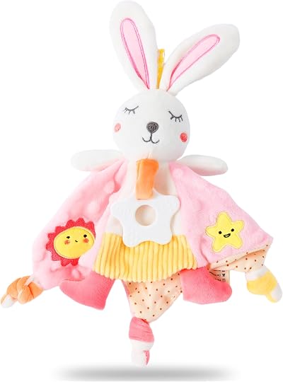EAQ Baby Comforter with Teether Rabbit Crinkle Ears Soft Rattle 33x33 cm