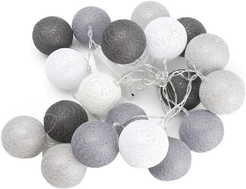 Treer Cotton Ball String Fairy Lights, Christmas Tree Balls Light Warm White LED Night Lights Battery Garland Lamp Garden Indoor Birthday Party Wedding Xmas Decoration (1.5M-10 Balls,Grey)