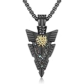 MEDWISE Viking Arrow Necklace Black for Men S925 Sterling Silver Valknut with Abalone Shell Arrowhead Necklace Pendant Norse Black Jewelry Gifts for Men Women Father Husband Friend Birthday Gifts