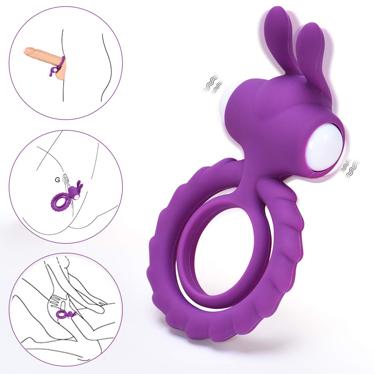 Electric Penis Ring, Yuechao Electric Male Ring with Mini Bullet for Couples Play Men\'s Vibrating Cock Ring Waterproof for Longer Harder Erection (Purple Rabbit)