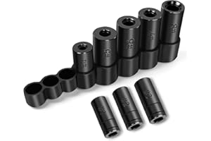 DikTalk 70500 Tap Socket Set, 8-Piece 1/4" & 3/8" Drive Taps Sockets Adapter for Socket Wrench Set Use, Fits All MCTI Taps Thru 1/2” & 1/8" NPT Taps
