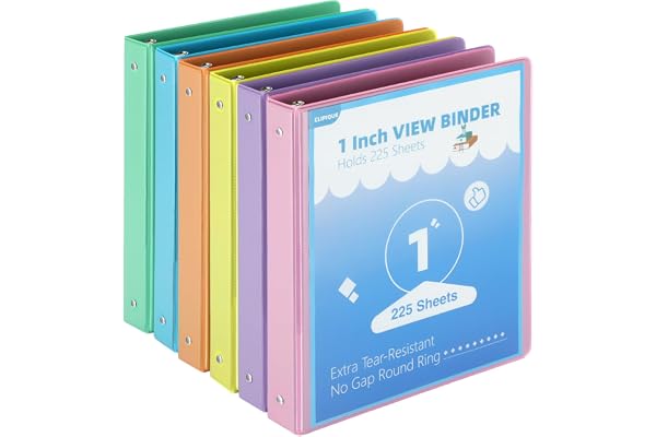 1 Inch Binders 3 Ring,6 Pack Three Ring Binder with 2 Pockets,PVC-Free,Customizable Clear View Cover for 8.5 x 11'' Letter Si