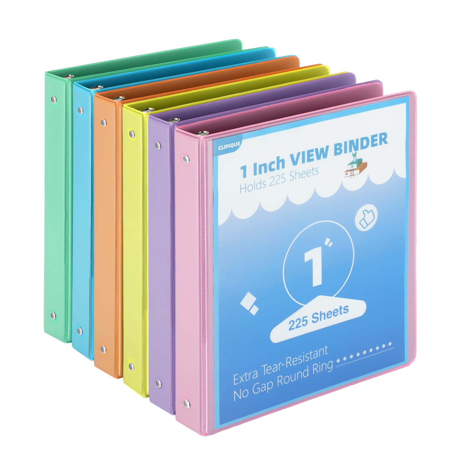 Photo 1 of 1 Inch Binders 3 Ring,6 Pack Three Ring Binder with 2 Pockets,PVC-Free,Customizable Clear View Cover for 8.5 x 11'' Letter Size Papers, Round Ring? Ideal for School, Office Supplies