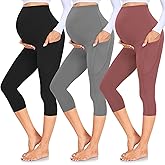 GROTEEN 3 Pack Women's Maternity Leggings with Pockets Over The Belly Workout Yoga Pregnancy Pants