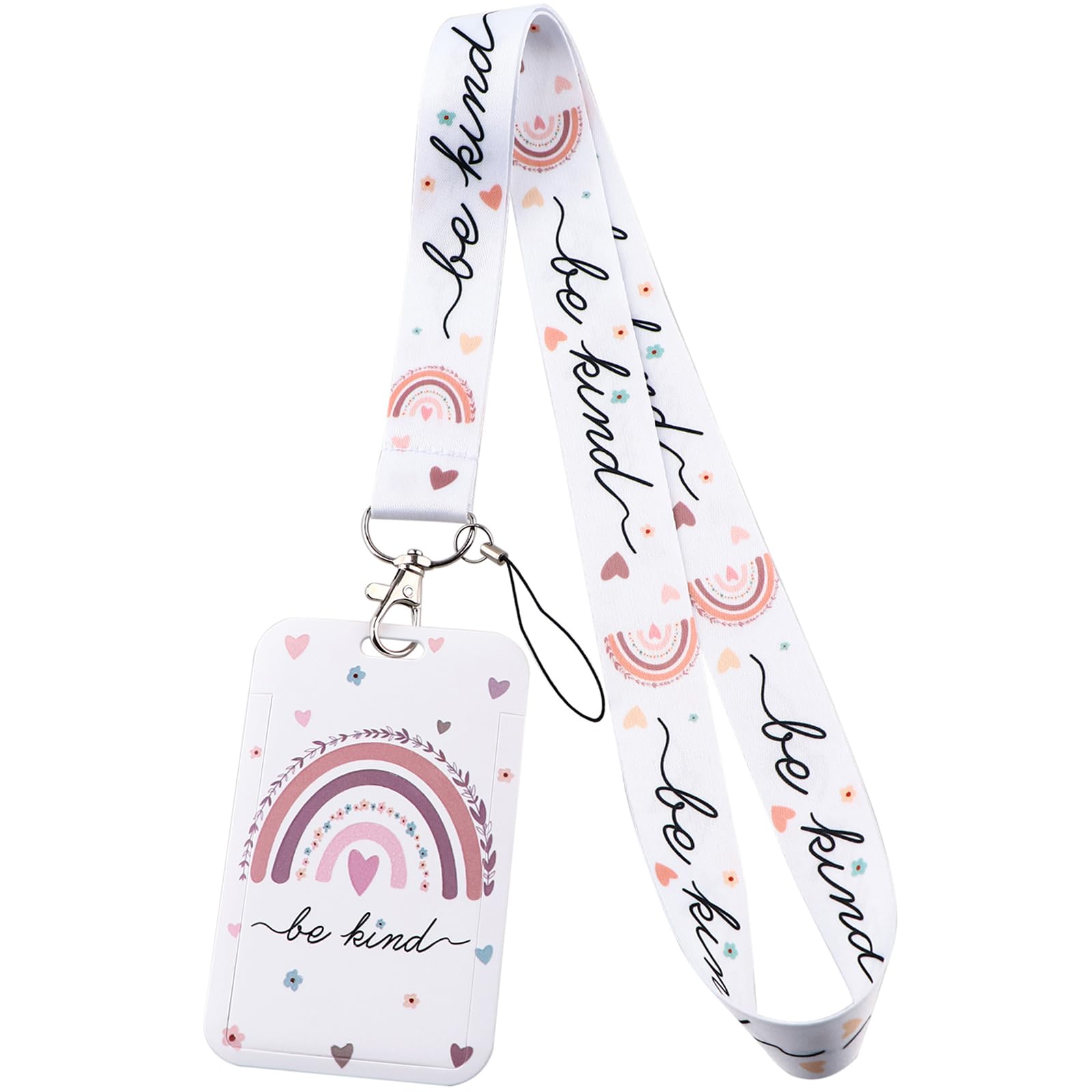 Juanooo Floral Teachers & Nurse Rainbow ID Lanyard Card Holder Cute Keychain Lanyard ID Holder for Keys ID Badges for Women Girls Kids School Preppy Key Card Keychain(Be Kind)