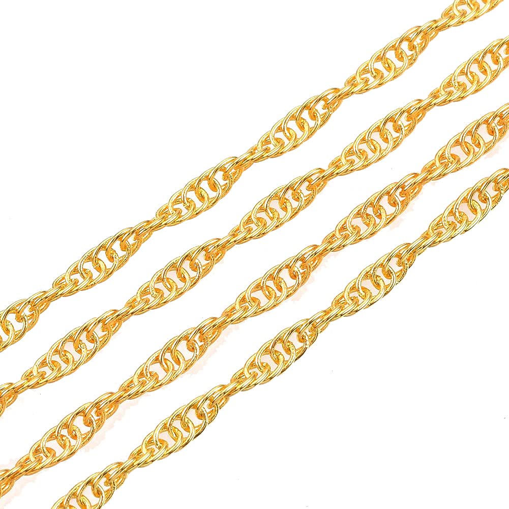 3 Metre Link Chain Link Chain Metal Chain Round Ring Chain 2 mm Jewellery Chain Sold by the Metre for Jewellery Making Necklaces Bracelet DIY Crafts (Gold)